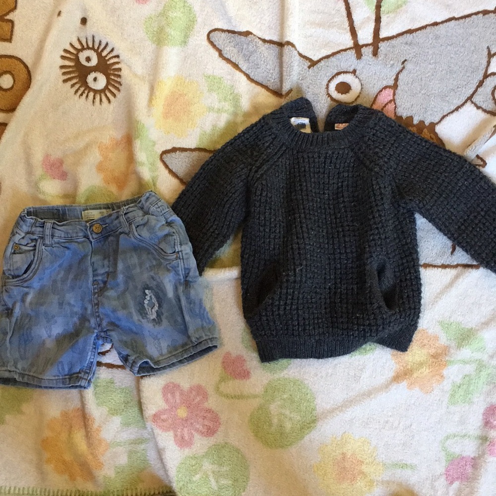 Zara sweater and jean shorts sz 2/3